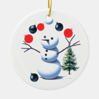 Ornamento De Cerâmica Boneco de Neve Faz Malabarismo com Bolas de Natal