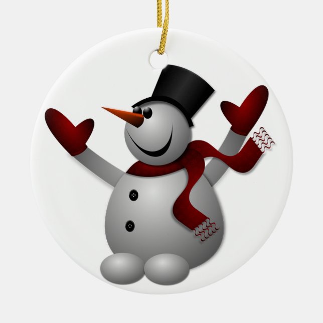 Ornamento De Cerâmica Boneco de neve feliz (Frente)