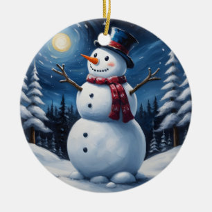 Ornamento De Cerâmica Boneco de neve feliz no natal