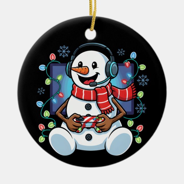 Ornamento De Cerâmica Boneco de Neve Gamer (Frente)