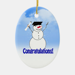 Ornamento De Cerâmica Boneco de Neve Graduado Com Diploma