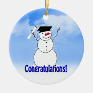 Ornamento De Cerâmica Boneco de Neve Graduado Com Diploma