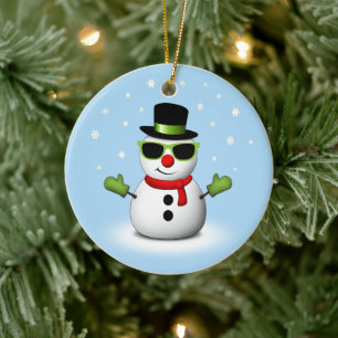 Ornamento De Cerâmica Boneco de neve legal com máscaras e Smirk adoráv