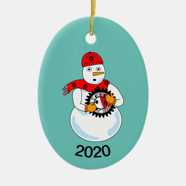Ornamento De Cerâmica Boneco de Neve Mecânico (Frente)