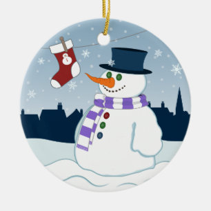 Ornamento De Cerâmica Boneco de neve & Natal da meia