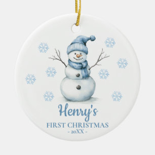 Ornamento De Cerâmica Boneco de Neve Primeiro Natal do Bebê Personalizad