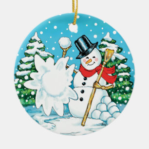 Ornamento De Cerâmica Boneco de neve que joga um divertimento Splat do
