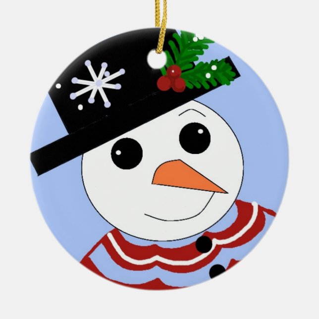Ornamento De Cerâmica Boneco de Neve Sorridente (Frente)