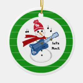 Ornamento De Cerâmica Boneco de Neve Tocando Guitarra Elétrica de Rock