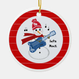 Ornamento De Cerâmica Boneco de Neve Tocando Guitarra Elétrica de Rock