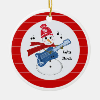 Ornamento De Cerâmica Boneco de Neve Tocando Guitarra Elétrica de Rock