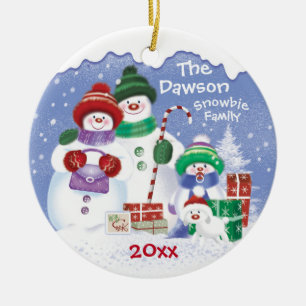 Ornamento De Cerâmica Bonecos de neve bonitos, família de 3 Snowbies,