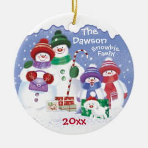 Ornamento De Cerâmica "Bonecos de neve bonitos, família de 4 Snowbies,