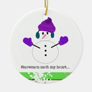 Ornamento De Cerâmica Bonecos de Neve em Roxo Me Derretem o Coração