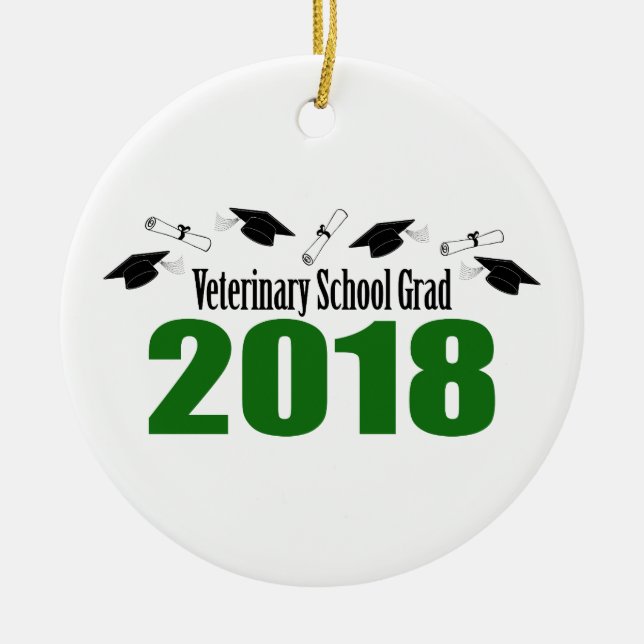 Ornamento De Cerâmica Bonés do formando 2018 da escola veterinária & (Frente)