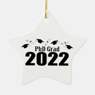 Ornamento De Cerâmica Bonés E Diplomas De PhD 2022 (Formando Preto)
