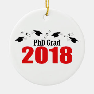 Ornamento De Cerâmica Bonés e diplomas do formando 2018 do PhD