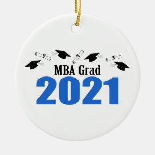 Ornamento De Cerâmica Bonés E Diplomas Do MBA 2021 (Azul)