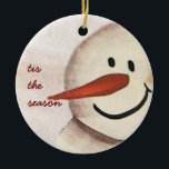 Ornamento De Cerâmica Bonita Arte Primitiva Snowman<br><div class="desc">Arte original em acrílico no papel de Deborah Miller</div>