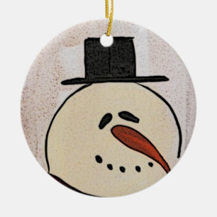 Ornamento De Cerâmica Bonita Arte Primitiva Snowman