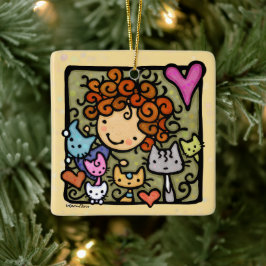 Ornamento De Cerâmica Bonita Bonita Personalizável Menina Curly ama Gato