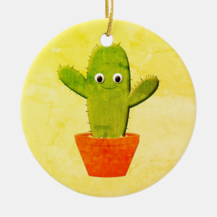 Ornamento De Cerâmica Bonita Cartoon Cactus Painting Natal