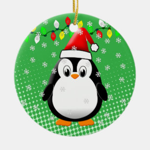 Ornamento De Cerâmica Bonita Cartoon Penguin Santa Hat Luzes de Natal
