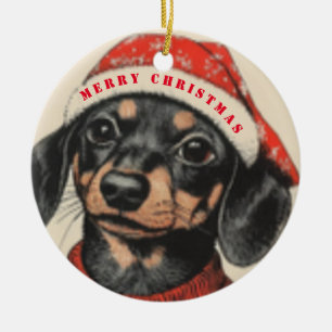 Ornamento De Cerâmica Bonita Dachshund, Vintage Feliz Natal