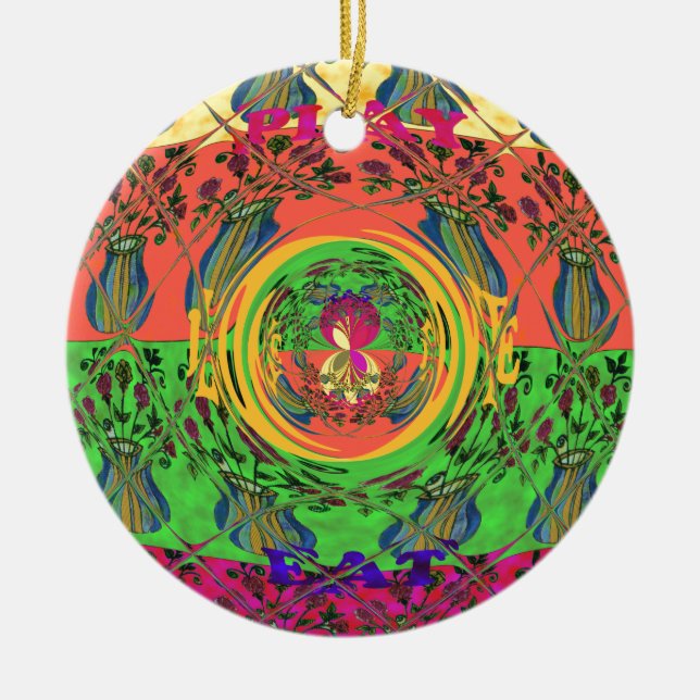 Ornamento De Cerâmica Bonita e Bonita Impressão de Arte Floral (Frente)