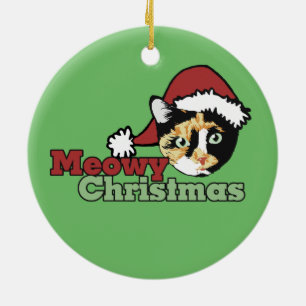 Ornamento De Cerâmica Bonita Felry Christmas Meow Cat