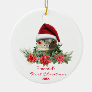 Ornamento De Cerâmica Bonita Iguana no Natal de Santa Hat Personalizada
