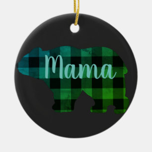 Ornamento De Cerâmica Bonita mãe urso design xadrez presente preto