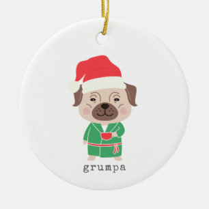 Ornamento De Cerâmica Bonita manhã de Natal Café Buldogue Grumpa