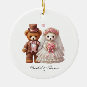 Ornamento De Cerâmica Bonita Noiva De Urso De Teddy E Casamento De Noite