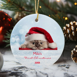 Ornamento De Cerâmica Bonita Ragdoll Cat Santa Hat Paw Snow Personalizad