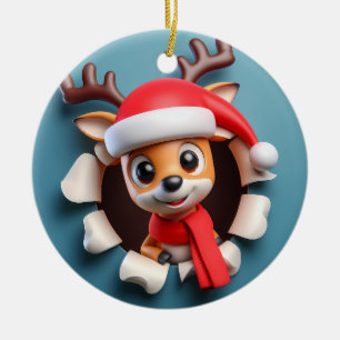 Ornamento De Cerâmica Bonita Reindeer Feliz Papai noel Queimando