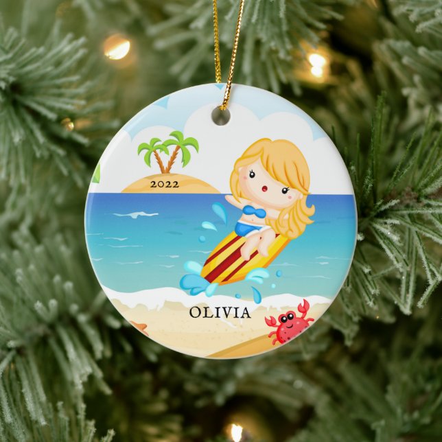 Ornamento De Cerâmica Bonita surfista personalizada no Natal (Árvore)