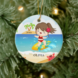 Ornamento De Cerâmica Bonita surfista personalizada no Natal