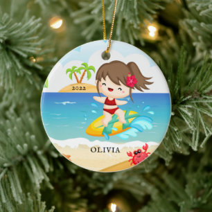 Ornamento De Cerâmica Bonita surfista personalizada no Natal