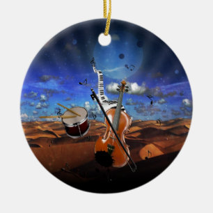 Ornamento De Cerâmica Bonitas notas de música violino, tambores de pian