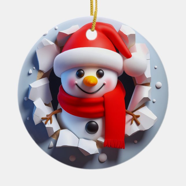 Ornamento De Cerâmica Bonito Adorável Snowman A Explodir (Frente)