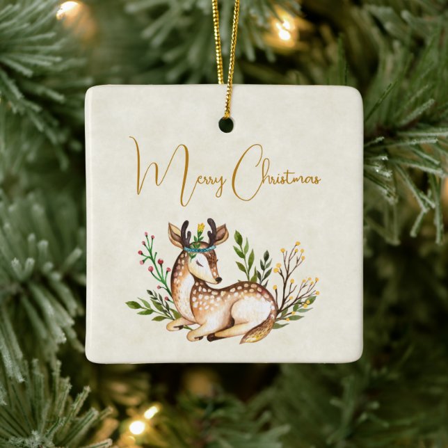 Ornamento De Cerâmica Bonito Aquarela com veado para baixo (Árvore)