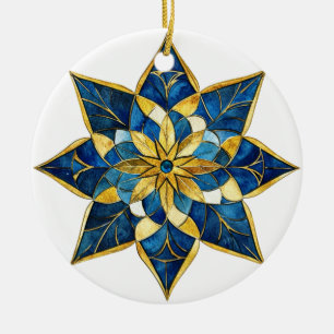 ORNAMENTO DE CERÂMICA BONITO AZUL AZUL E VIDRO DOURADO PINCADO PARECE FL