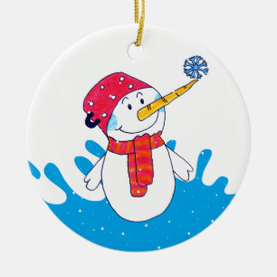 Ornamento De Cerâmica Bonito boneco de neve com crianças com flocos de n