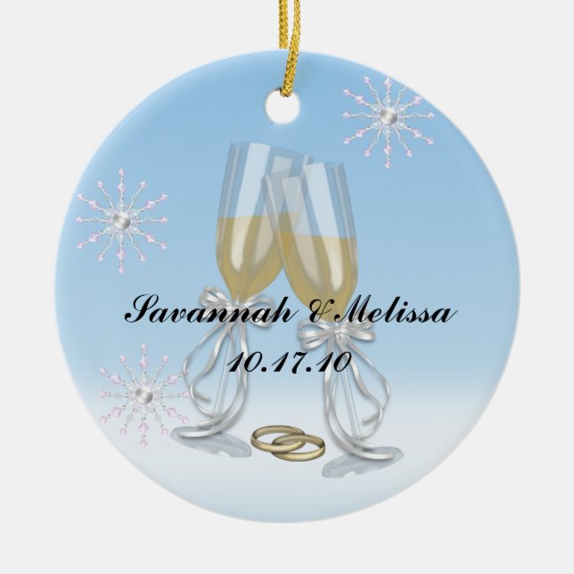 Ornamento De Cerâmica Bonito casado; Nosso primeiro Natal (Frente)