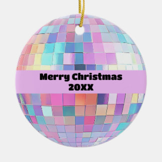 Ornamento De Cerâmica Bonito Cinza Rosa e Rainbow Disco Ball Natal