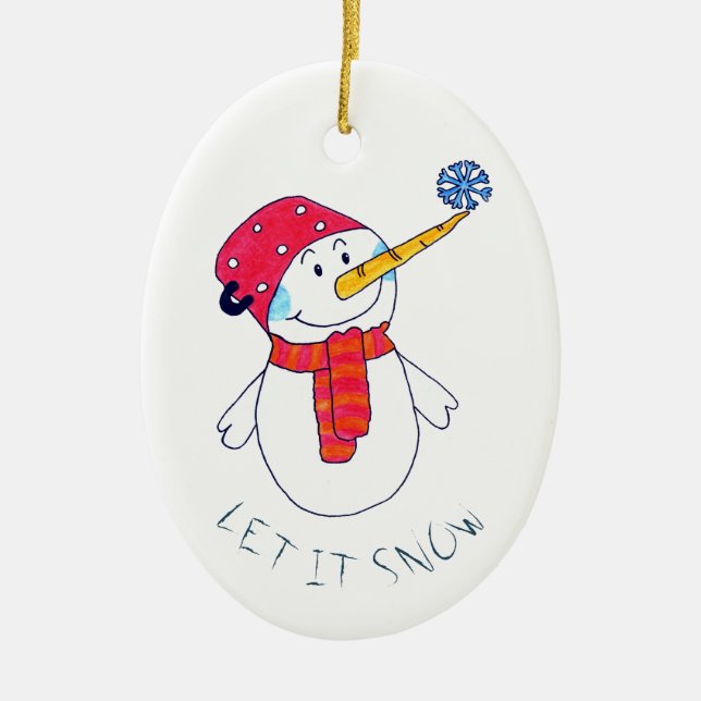 Ornamento De Cerâmica Bonito Deixa nevar Boneco de neve com um Floco de  (Frente)