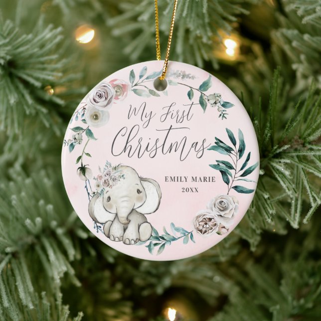 Ornamento De Cerâmica Bonito Elefante Floral Bebê 1rua Natal (Árvore)