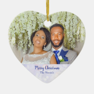 Ornamento De Cerâmica Bonito Foto de Casamento de Feliz Natal