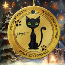 Bonito Gatinho negro engraçado Dourado Natal